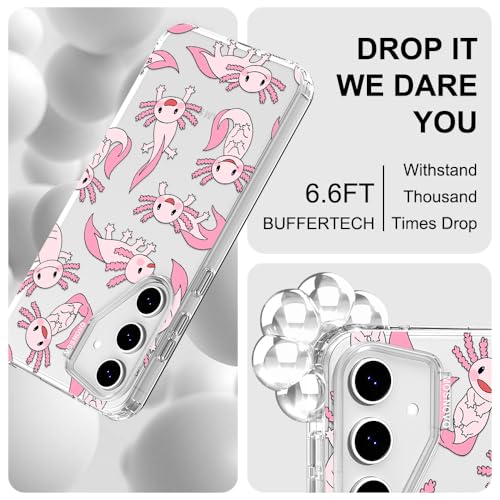 MOSNOVO Case for Samsung Galaxy S24 FE, [Buffertech 6.6ft Military-Grade Drop Protection] [Anti Peel Off Tech] Clear TPU Bumper Phone Case Cover Design - Pink Axolotl - color: Clear - Pink Axolotl, size: Samsung Galaxy S24 FE
