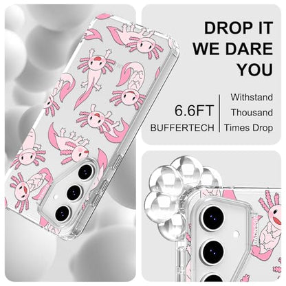 MOSNOVO Case for Samsung Galaxy S24 FE, [Buffertech 6.6ft Military-Grade Drop Protection] [Anti Peel Off Tech] Clear TPU Bumper Phone Case Cover Design - Pink Axolotl - color: Clear - Pink Axolotl, size: Samsung Galaxy S24 FE