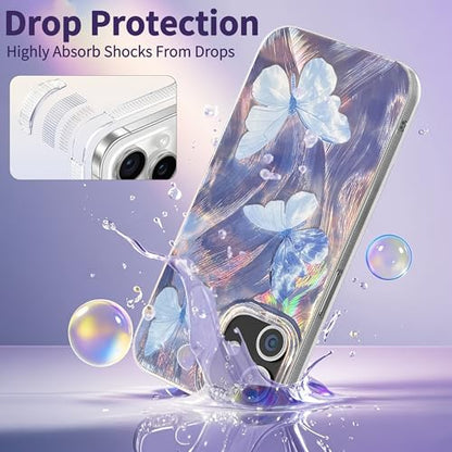 Compatible with iPhone 12&12Pro Case,with [Shockproof Protective][Camera Protection] Cute Butterfly Aesthetic Phone Cover Anti-Yellowing Soft Slim Cover for Women Girl-Blue - color: Blue Butterfly, size: iPhone 12/12 Pro