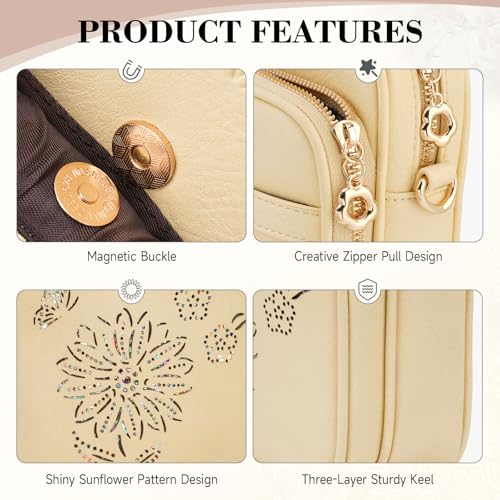 Small Crossbody Bags for Women, RFID Phone Purse with Card Slots, Triple Compartments Lightweight Shoulder Bag - color: 7-yellow