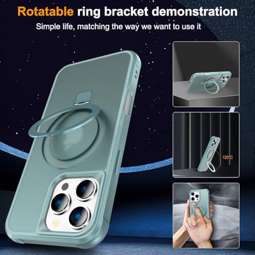 CHAOFEnG Magnetic Compatible with iPhone 16 Pro Case with Stand [Military Grade Drop Tested][Compatible with Magnet] Ring Translucent Slim Hard Back Soft Edge, Teal Green - color: Teal Green, size: iPhone 16 Pro