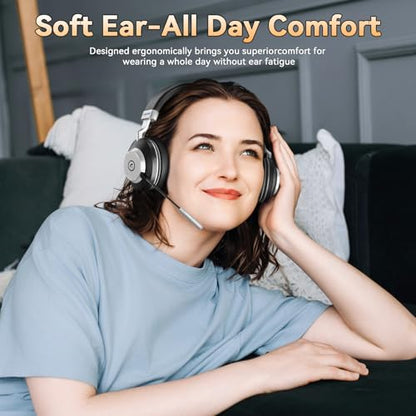 Wireless Headset with Mic for Work, Bluetooth Headset with Microphone (AI Noise Cancelling), 60 Hours Woktime Wireless Headphone for Work from Home/Call Center/Office/PC/Laptop/Computer/Zoom/Teams