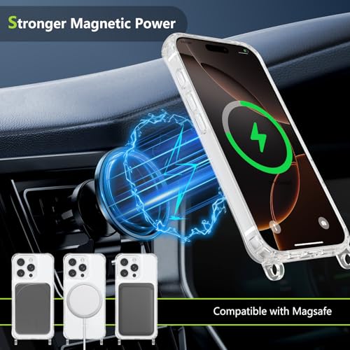 Magnetic Case for iPhone 16 Pro 6.3" Clear Crossbody Case with Adjustable Shoulder Neck Lanyard Strap,Compatible with Magsafe,Soft Slim Bumper Shockproof Protective Phone Cover-Black - color: Black, size: iPhone 16 Pro