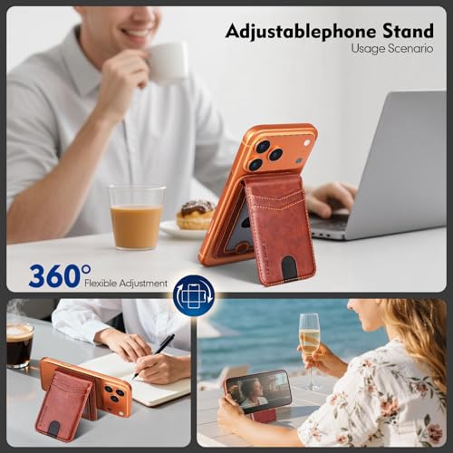 RFID Blocking MagSafe Wallet Stand with Card Holder,5 Card Slots & ID Window,PU Leather Magnetic Phone Adjustable Kickstand for iPhone 12/13/14/15/16/17 Pro Max & Air Plus Series,Brown - color: Brown, style: Stand Wallet