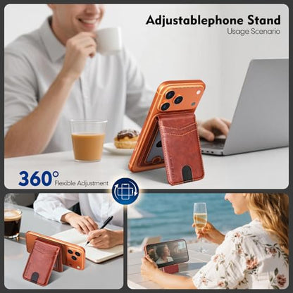 RFID Blocking MagSafe Wallet Stand with Card Holder,5 Card Slots & ID Window,PU Leather Magnetic Phone Adjustable Kickstand for iPhone 12/13/14/15/16/17 Pro Max & Air Plus Series,Brown - color: Brown, style: Stand Wallet