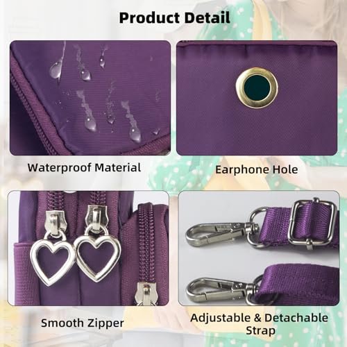 Small Crossbody Bag for Women - Mini Phone Purses with Crossbody Strap and Wallet - Nylon Arm Bag - color: A-grape Purple