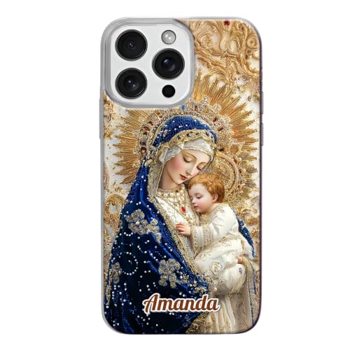 Holy Mother’s Tender Love - Personalized Clear Silicone Phone Case Custom Picture Cover Cute Aesthetic Protective Cellphone Accessory Shockproof Unique Christian Religious Present Women Mom