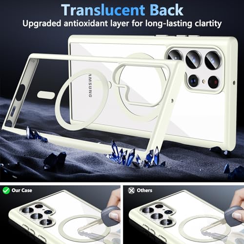 Hensinple for Samsung Galaxy S22 Ultra Case Magnetic, Galaxy S22 Ultra Phone Case [Compatible with Magsafe] Wireless Charging Translucent Back Shockproof Cover Case 6.8 Inch, White - color: White-S22 Ultra, size: Galaxy S22 Ultra 6.8 inch