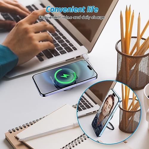 Magsafe Charger Stand, with Built-in Cord Organizer, MagSafe Phone Stand, Convenient Charging Solution with 3M Wall Base Holder, Foldable and Compact and Portable Design for Desk, Travel, Work