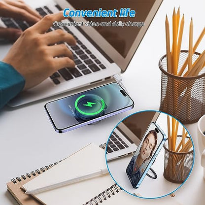 Magsafe Charger Stand, with Built-in Cord Organizer, MagSafe Phone Stand, Convenient Charging Solution with 3M Wall Base Holder, Foldable and Compact and Portable Design for Desk, Travel, Work