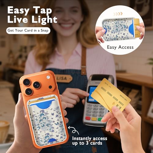 Compatible with Magsafe Wallet Magnetic Card Holder - Blue Butterfly Phone Wallets for Women Teen Girls Cute for iPhone 17/16/15/14/13/12 Series Slim for Apple Mag RFID Magnet,Fit 3 Cards - color: Blue Butterfly