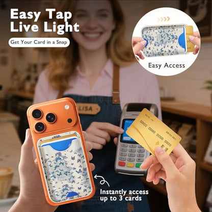 Compatible with Magsafe Wallet Magnetic Card Holder - Blue Butterfly Phone Wallets for Women Teen Girls Cute for iPhone 17/16/15/14/13/12 Series Slim for Apple Mag RFID Magnet,Fit 3 Cards - color: Blue Butterfly
