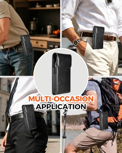 NINKI Belt Clip Holster for Samsung Galaxy Z Fold 8 Ultra 7 6 5 4 3 2 Bag with Card Holder & S Pen Slot & Stylus, Leather Cover Waist Holder Pouch for Samsung Z Fold 8 Ultra Case Holsters Belt, Black - color: Black