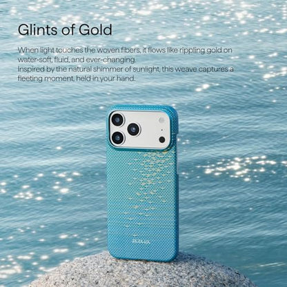 pitaka for iPhone 17 Pro Case 6.3" with Camera Control Button, Compatible with MagSafe, Ultra-Slim Case with Caseless Touch Feeling, 1500D Aramid Fiber Woven, Glints of Gold - color: Lucid Blue