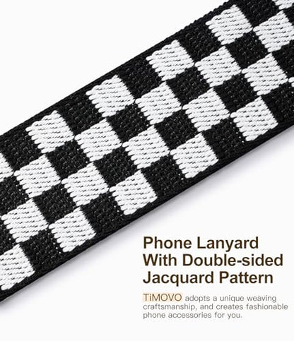 TiMOVO Clip and Go Phone Strap Crossbody with Leather Wallet, Adjustable Anti-Theft Lanyard with Pouch for Most Phone Case - color: A-checkered Black & White