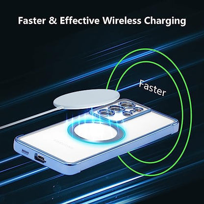 RALEAVO Magnetic Case for Samsung Galaxy S21 Ultra Clear Case Cover [Compatible with Magsafe & Military Grade Drop Protection] Transparent Shockproof Slim Plated Phone Case - Blue - color: Blue, size: S21 Ultra