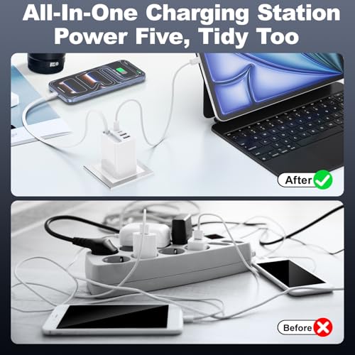 40W Retractable USB-C Wall Charger, 5-in-1 Retractable Phone Charger