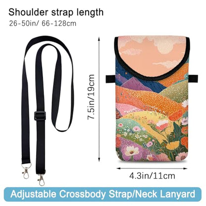 Neoprene Cell Phone Sleeve Pouch Case Bag with Crossbody Strap Neck Lanyard for Women 7.5 X 4.3 in Colorful Mountains - color: Colorful Mountains
