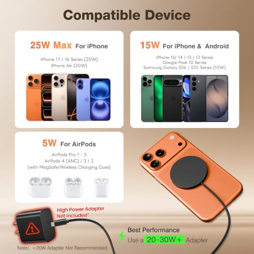 MagSafe 25W Magnetic Wireless Charger Fast Charging Pad for iPhone - color: Black