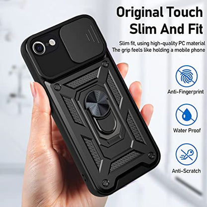 RKINC Case for iPhone SE 3 2, iPhone 7, 8 Case with Slide Camera Cover & Rotated Ring Kickstand Military Grade Shockproof with Magnetic Car Mount Holder Cover, Navy Blue - color: Navy Blue, size: iPhone SE 3 2, iPhone 7, 8