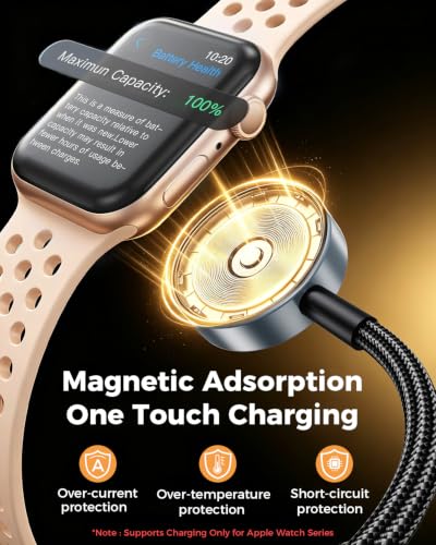 5FT Travel Essentials for Apple Watch Charger/L Charger/USB C Charger - color: Black, size: 1Pack-5FT