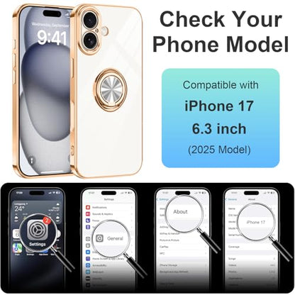 Dinick White for iPhone 17 Case with Ring Holder Kickstand - color: White, size: 6.3'' iPhone 17