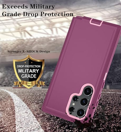 ONOLA Compatible with Samsung Galaxy S24 Ultra Case with HD Screen Protector, Heavy Duty Shockproof & Dropproof 3-Layer Cover Phone Case,WineRedPink - color: WineRedPink, size: Galaxy S24 Ultra 6.8"