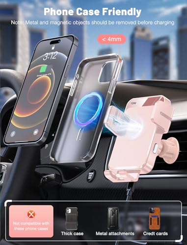 Wireless Car Charger Auto-Clamping Air Vent Car Mount 15W Fast Charging - color: Pink
