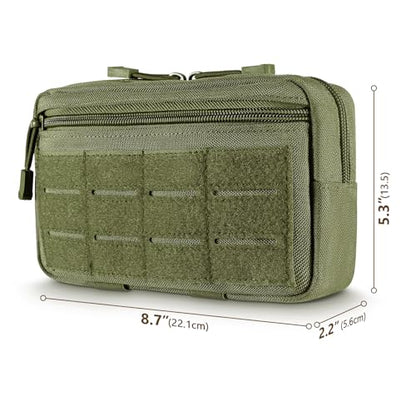 FRTKK Tactical Molle Admin Pouch Utility Laser Cut EDC Tool Pouch Bag Horizontal Modular Pouches Include US Flag Patch and Keychain - color: Army Green