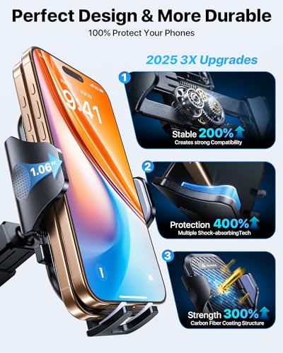 andobil Military-Grade Phone Holders for Your Car 【89+ LBS Strongest Suction & Metal Clip】 2026 Ultimate Car Phone Holder, Dashboard Windshield Vent Cell Phone Car Mount for iPhone Sumsung Android - color: Black