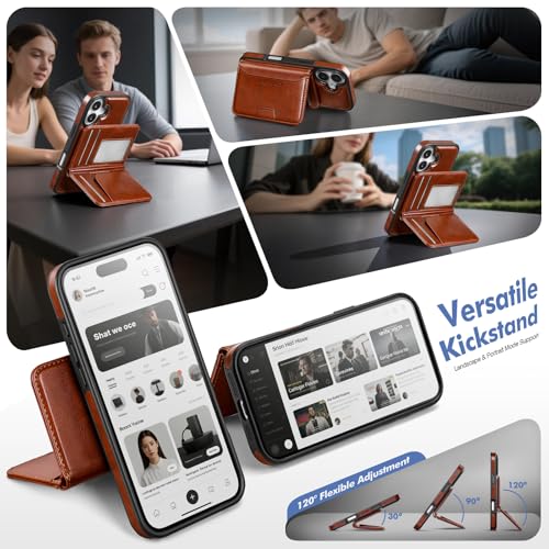 Antsturdy Compatible with MagSafe iPhone 17 Wallet Case,Brown | 2 in 1 Detachable Magnetic,Credit Card Holder Slots,RFID Blocking,PU Leather,Kickstand,Flip Folio Phone Cover for Men & Women - color: Brown, size: iPhone 17 - 6.3"