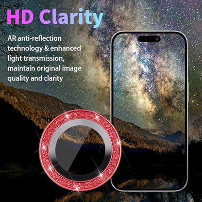 Camera Lens Protector for iPhone 15 Pro/15 Pro Max, Glitter Red - color: Glitter Red