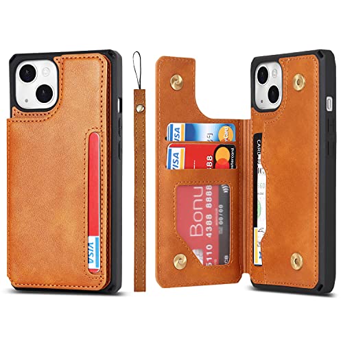 Cavor for iPhone 14 Wallet Case with Card Holder for Women, Light Brown - color: B-Light brown