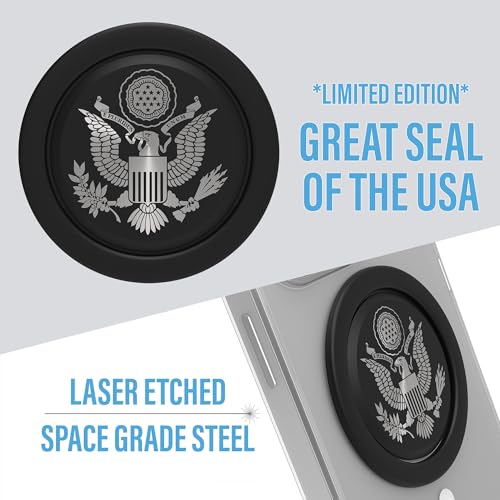 Tango Ultra Thin Grip for MagSafe: One Hand Pop, Stand, 10x Expandable, Space Grade Steel, Removable for Wireless Charging. Half The Thickness, Twice The Pop - Limited Edition: Great Seal of The USA!