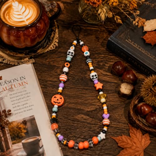 Cute Beaded Camera Wrist Strap for Phone, Digital Camera Charm Lanyard, Pearl Beaded Chain for Bag Keychain Gift - color: Halloween