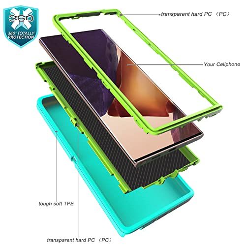 YmhxcY Note 20 Ultra Case with Self Healing Flexible TPU Film[2 Pack] and Camera Lens Screen Protective Film[2 Pack], Heavy Protection Cover for Galaxy Note 20 Ultra-Aqua Blue and Lime Green - color: SF-Aqua Blue/Lime Green