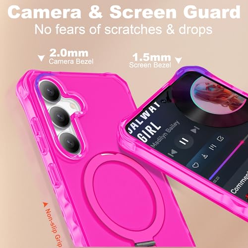 Compatible with Samsung Galaxy S24 Plus/S25 Plus Case 6.7'' Cute Wavy Frame with Magnetic Stand [Compatible with Mag-Safe] Military-Grade Translucent Phone Case for Women Girls, Hot Pink - color: Hot Pink, size: Samsung Galaxy S24 Plus /Samsung Galaxy S25
