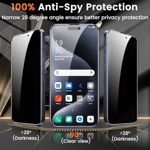 Lesakit 4+4 Pack Privacy Screen Protector for iPhone 15 Pro 6.1-Inch with 4 Pack Camera Lens Protector, Anti Spy Tempered Glass Film 9H Hardness Case Friendly - size: iPhone 15 Pro