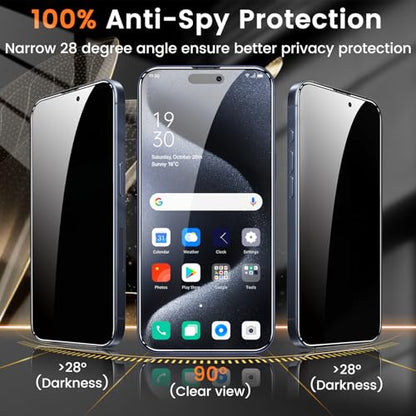 Lesakit 4+4 Pack Privacy Screen Protector for iPhone 15 Pro 6.1-Inch with 4 Pack Camera Lens Protector, Anti Spy Tempered Glass Film 9H Hardness Case Friendly - size: iPhone 15 Pro