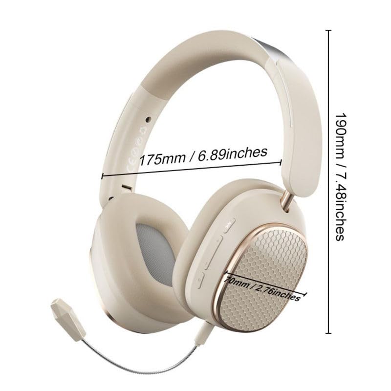 Hi-Fi Stereo Wireless Headphone Active Noise Cancellation Bluetooth 5.3 Headset with Detachable Microphone Ultra Comfortable and Full Ear Coverage Lightweight Foldable Earphone - color: Beige