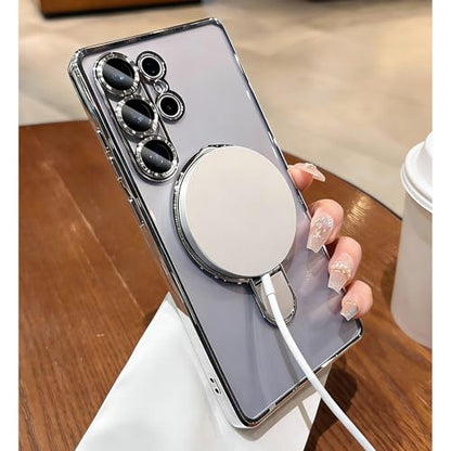 LXK Magnetic for Samsung Galaxy S26 Ultra Case with Stand Clear, Silver | [Fit for MagSafe] [Full Camera Protection] Titanium Alloy Sturdy Stand, 15FT Military Protection for Galaxy S26 Ultra Case - color: Silver
