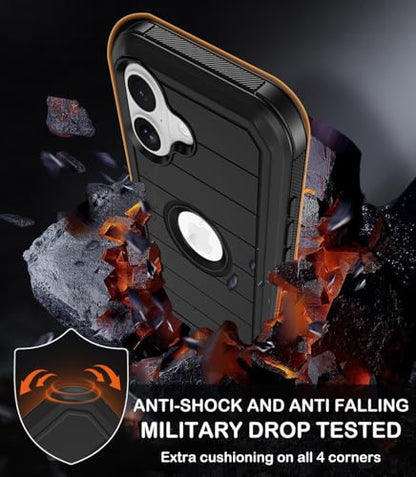 KECAI for iPhone 16 Case with Belt Clip Holster,2X Screen Protectors,Heavy Duty Shockproof Drop Protection Military Grade 3 Layers Full Covered Rugged Durable Phone Cover with Kickstand 6.1“ (Black) - color: Black w Clip