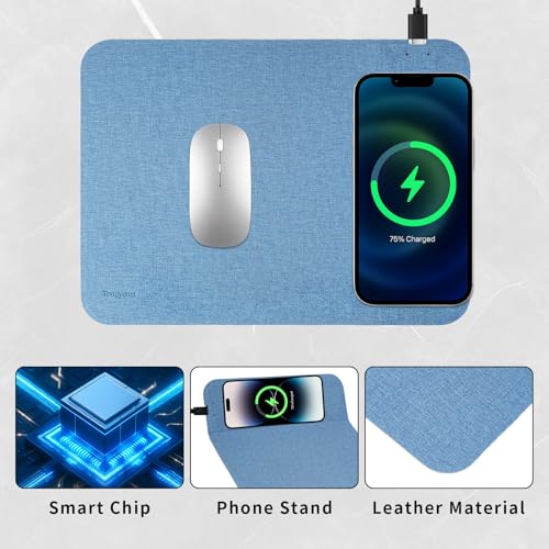Fast Wireless Charging Mouse Pad 15W, Office Desk Pad with Ultra-Smooth Surface Non-Slip Rubber Base, Waterproof Mousepad for Computers/Office/Work/Home/Pad for iPhone Samsung (Blue) - color: Blue