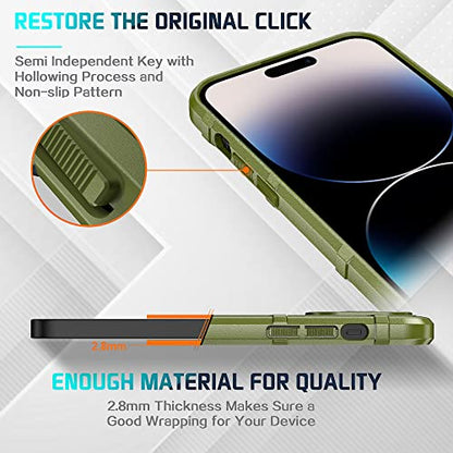 Rugged Shield 8ft Drop Proof TPU Thick Armor Tactical Protective Case Compatible with iPhone 14 Pro Max (6.7 inches) - Army Green - color: Army Green, size: iPhone 14 Pro Max