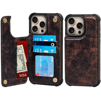 Leather Case Compatible with iPhone 14 Pro Wallet 6.1" | Genuine Leather 2in1 Magnetic Detachable Shockproof Kickstand,Flip Folio Cover with Card Slot,RFID Blocking Coffee - color: Brown Coffee, size: 6.1"-14 Pro
