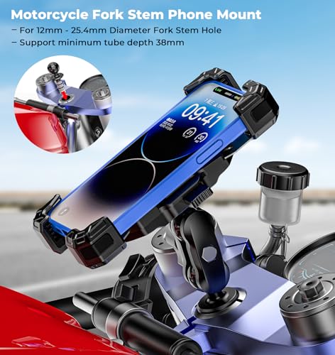 VAZESWIN Motorcycle Fork Stem Phone Mount, 1s Lock & Release, Safety Lock