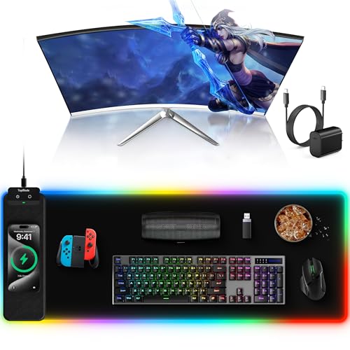 TopMade Mouse Pad with Wireless Charging, 31.5" x 11.81" XL Large Desk Mat - color: RGB-31.5"x11.8"-Adapter
