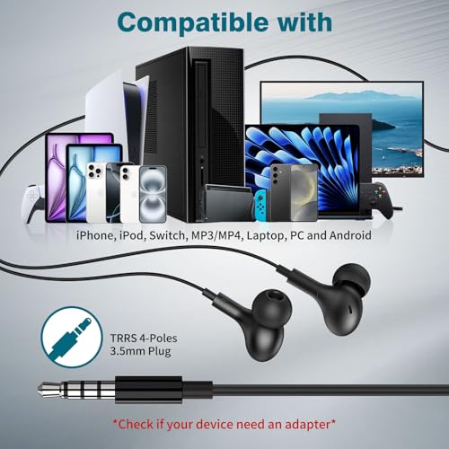APETOO Wired Earbuds in-Ear Headphones 3.5mm Jack for Laptop/School Black - color: Black