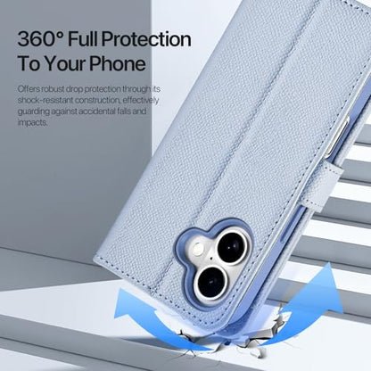 for iPhone 17 Wallet Case, Detachable iPhone 17 Case Wallet Blue | Compatible with Magsafe, RFID Blocking, Zipper Card Holder, PU Leather Flip Folio Case, Strap Wallet Case, - color: Blue, size: iPhone 17