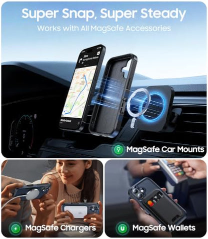 Magnetic for iPhone 17 Case Rugged Dual-Layer Shockproof Blue | Military-Grade Heavy Duty Protection, Fit for Magsafe, Matte Finish Scratch Resistant Anti-Fingerprint, Anti-Slip Phone Cover - color: Blue
